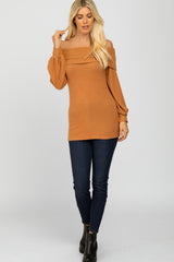 Rust Soft Brushed Off Shoulder Fitted Top