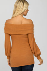 Rust Soft Brushed Off Shoulder Fitted Top