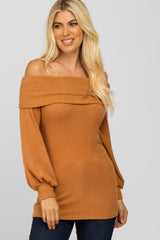 Rust Soft Brushed Off Shoulder Fitted Maternity Top