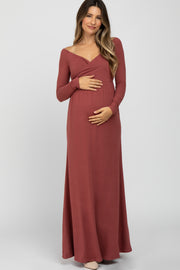 Rust Wrap Front Empire Waist Maternity Maxi Dress