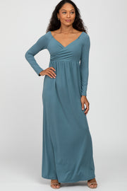 Turquoise Wrap Front Empire Waist Maxi Dress