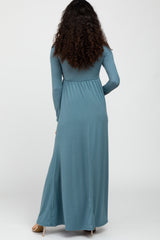 Turquoise Wrap Front Empire Waist Maxi Dress