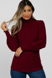 Burgundy Brushed Ribbed Mock Neck Top