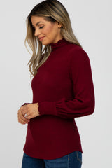 Burgundy Brushed Ribbed Mock Neck Top