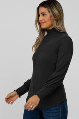 Forest Green Brushed Ribbed Mock Neck Top