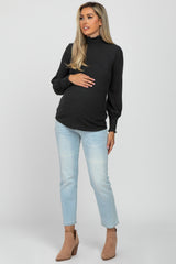 Forest Green Brushed Ribbed Mock Neck Maternity Top