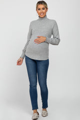 Heather Grey Brushed Ribbed Mock Neck Maternity Top