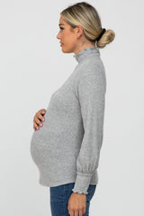 Heather Grey Brushed Ribbed Mock Neck Maternity Top