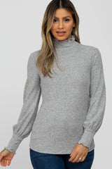 Heather Grey Brushed Ribbed Mock Neck Top