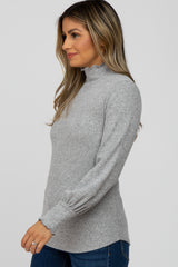 Heather Grey Brushed Ribbed Mock Neck Top