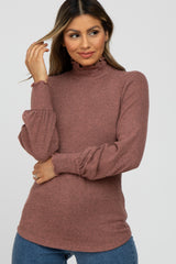 Mauve Brushed Ribbed Mock Neck Maternity Top