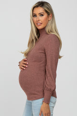 Mauve Brushed Ribbed Mock Neck Maternity Top