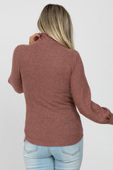 Mauve Brushed Ribbed Mock Neck Maternity Top