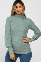 Mint Green Brushed Ribbed Mock Neck Maternity Top