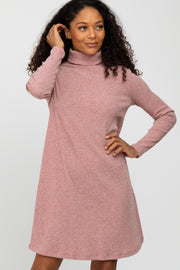 Pink Ribbed Turtleneck Dress