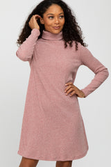 Pink Ribbed Turtleneck Maternity Dress