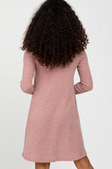 Pink Ribbed Turtleneck Dress