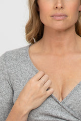 Heather Grey Brushed Knit Maternity/Nursing Wrap Top