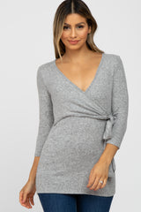 Heather Grey Brushed Knit Wrap Nursing Top