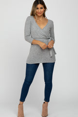 Heather Grey Brushed Knit Wrap Nursing Top