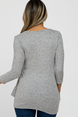 Heather Grey Brushed Knit Wrap Nursing Top