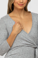 Heather Grey Brushed Knit Wrap Nursing Top