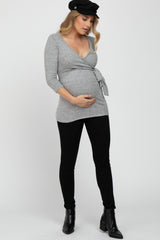 Heather Grey Brushed Knit Maternity/Nursing Wrap Top