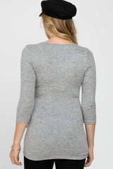 Heather Grey Brushed Knit Maternity/Nursing Wrap Top