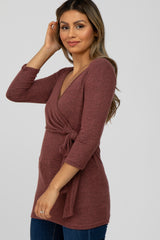 Mauve Brushed Knit Wrap Top