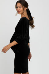 Black Velvet Off Shoulder Fitted Maternity Dress