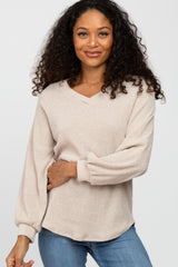 Beige Marled V-Neck Long Sleeve Maternity Top