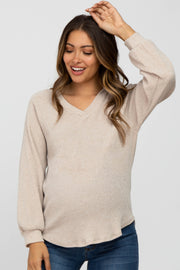 Beige Marled V-Neck Long Sleeve Maternity Top