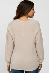 Beige Marled V-Neck Long Sleeve Maternity Top