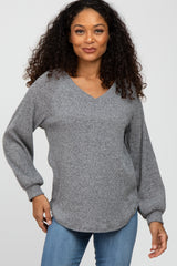 Black Marled V-Neck Long Sleeve Maternity Top