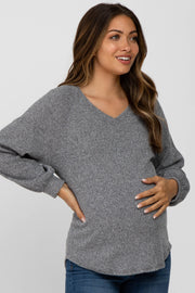 Black Marled V-Neck Long Sleeve Maternity Top