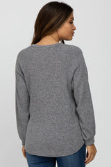 Black Marled V-Neck Long Sleeve Maternity Top