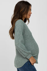 Light Olive Marled V-Neck Long Sleeve Maternity Top