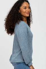 Blue Marled V-Neck Long Sleeve Top