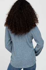 Blue Marled V-Neck Long Sleeve Top