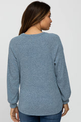 Blue Marled V-Neck Long Sleeve Maternity Top