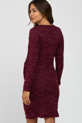 Burgundy Heathered Ruched Tulip Hem Maternity Dress