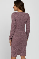 Mauve Heathered Ruched Tulip Hem Maternity Dress