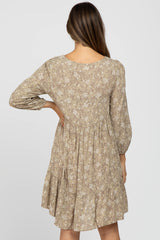 Taupe Floral Button Front Tiered Maternity Dress