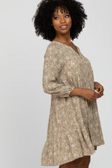 Taupe Floral Button Front Tiered Dress