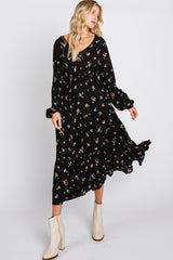 Black Floral Tiered Midi Dress