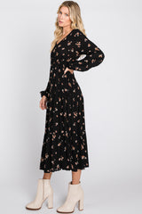 Black Floral Tiered Midi Dress