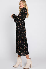 Black Floral Tiered Midi Dress