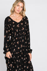 Black Floral Tiered Midi Dress