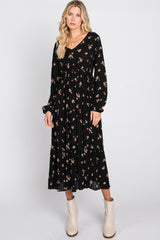 Black Floral Tiered Midi Dress