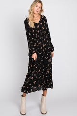 Black Floral Tiered Midi Dress